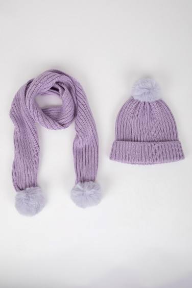 Ensemble de Bonnet à pompon et Écharpe pour Fille