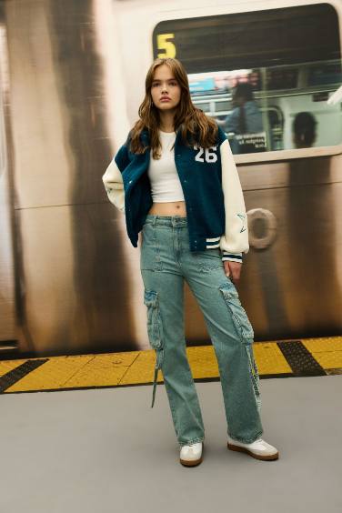 Coool Oversize Geniş Kalıp Pelüş Bomber Mont Ceket Polo Yaka Nakışlı Çıtçıtlı Cepli