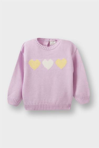 Baby Girl Crew Neck Heart Patterned Pullover