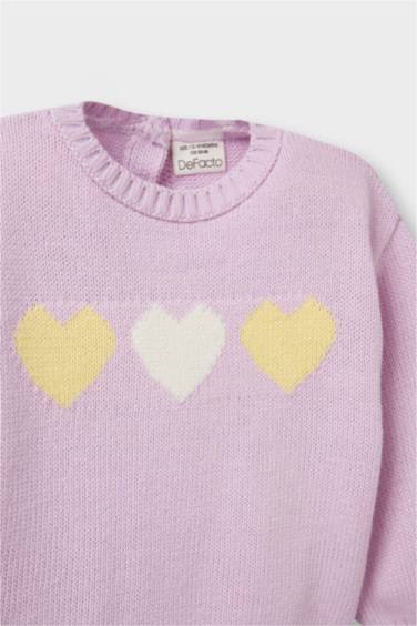Baby Girl Crew Neck Heart Patterned Pullover