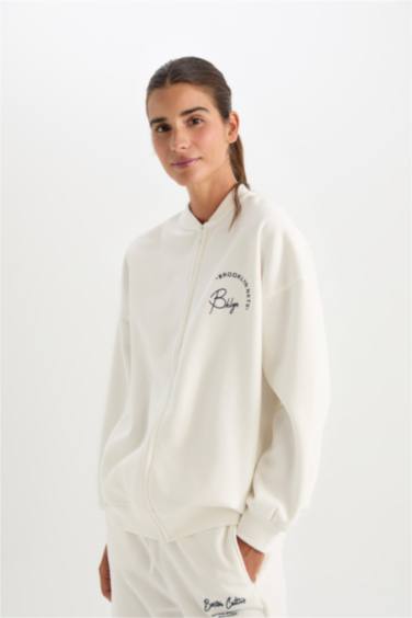 DeFactoFit NBA Brooklyn Nets Oversize Geniş Kalıp Kolej Yaka Sırt Baskılı Bomber Hırka