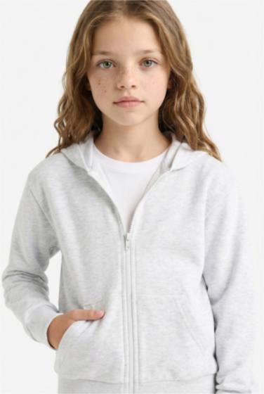 Girl Basic Hooded Zippered Sweatshirt