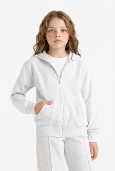 Girl Basic Hooded Zippered Sweatshirt