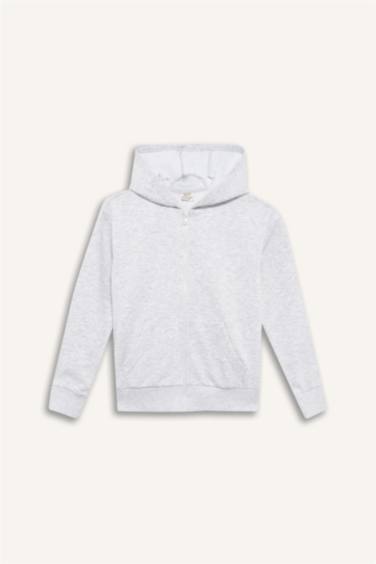 Girl Basic Hooded Zippered Sweatshirt