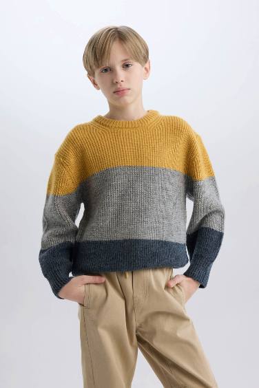 Pull en tricot à blocs de couleurs Col rond et Coupe régulière pour garçon