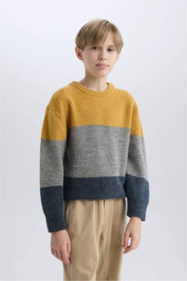 بلوفر اولادي تريكو قصة عادية برقبة مستديرة