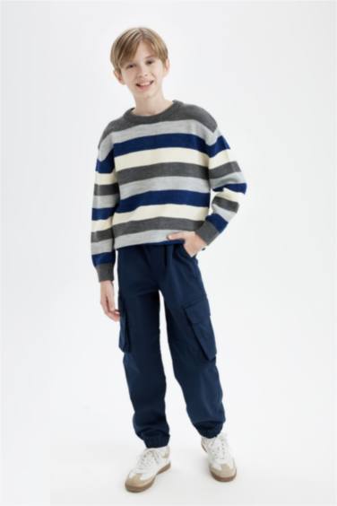 Erkek Çocuk Renk Bloklu Bisiklet Yaka Triko Kazak