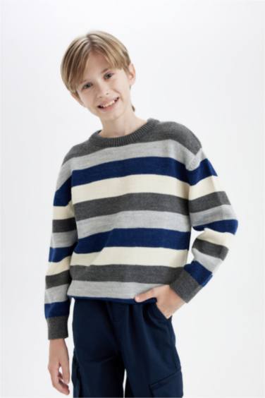 Erkek Çocuk Renk Bloklu Bisiklet Yaka Triko Kazak