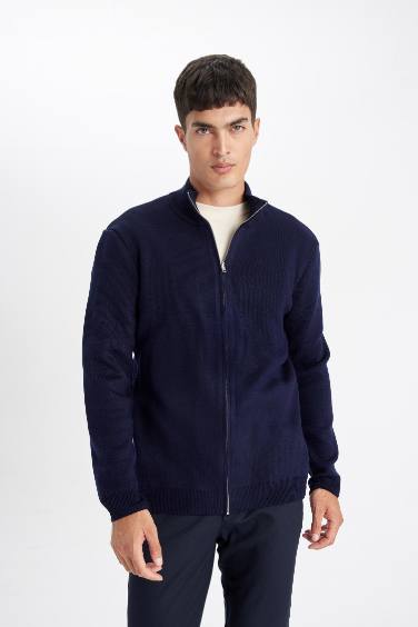 Cardigan en tricot zippé Coupe standard avec col montant pour Homme