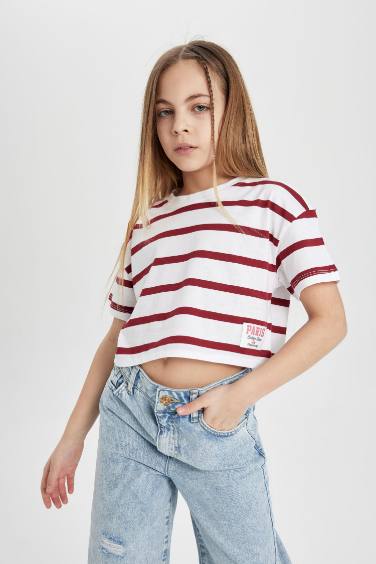 Girl Combed Cotton Striped Short Sleeve T-Shirt