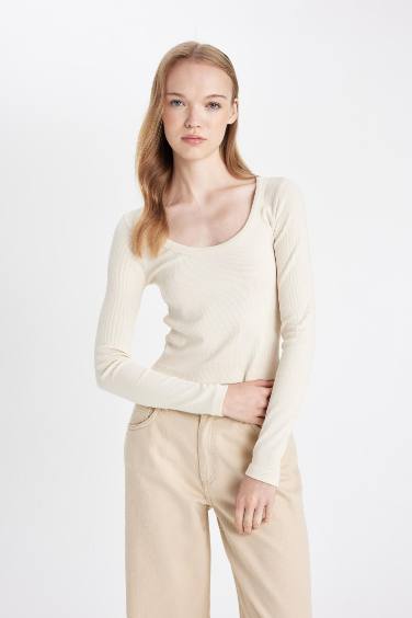 تيشيرت سادة ردن طويل سليم فيت مضلع