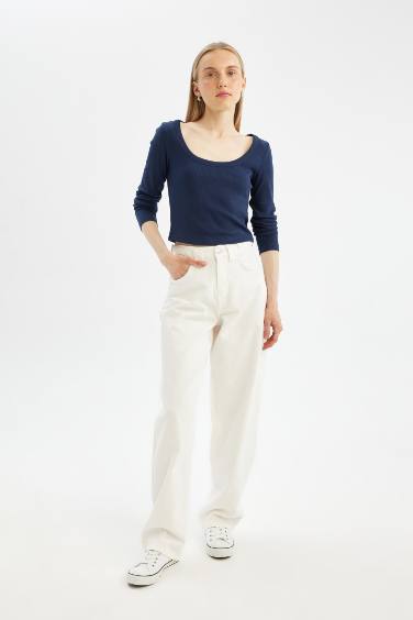 تي شيرت كم طويل سليم فيت مضلع