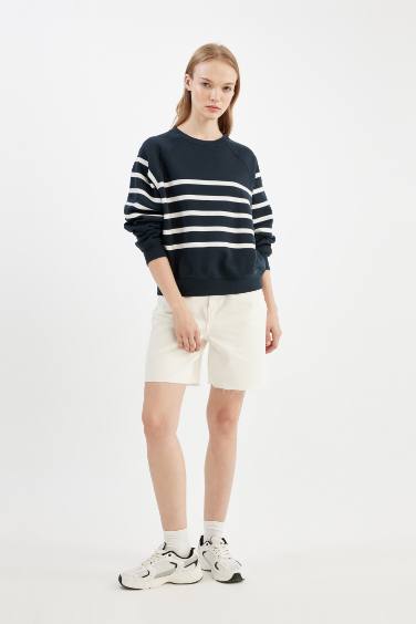 Oversize Fit Striped Thick Fabric Sweatshirt