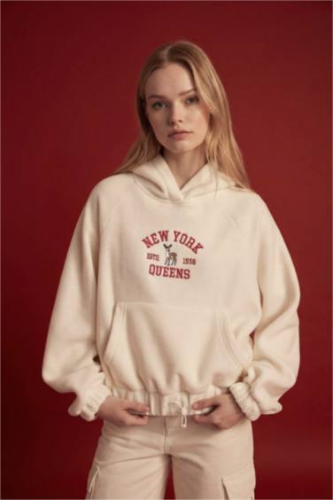 Loose Fit Kapüşonlu Kanguru Cepli Polar Sweatshirt