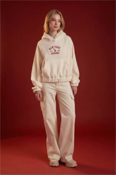 Loose Fit Kapüşonlu Kanguru Cepli Polar Sweatshirt