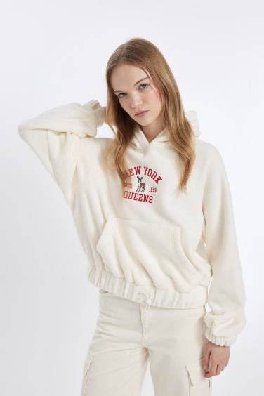 Coool Loose Fit Kapüşonlu Kanguru Cepli Polar Sweatshirt