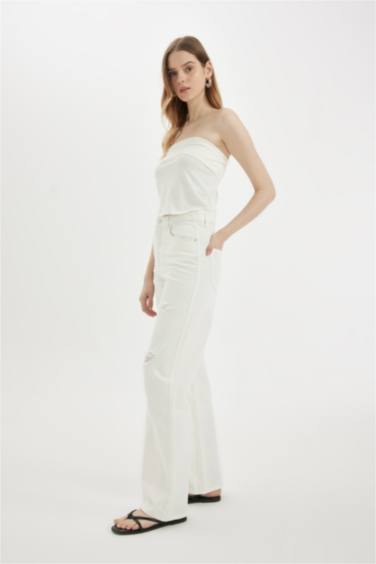 90 Wide Leg Ripped Detailed High Waist Long Jeans