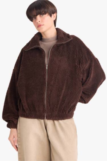 Oversize Geniş Kalıp Polo Yaka Welsoft Pelüş Fermuarlı Hırka