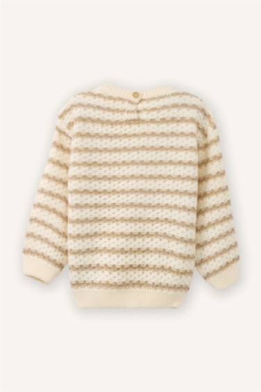 Bisiklet Yaka Çizgili Triko Kazak Kız Bebek