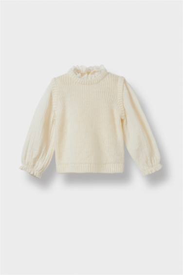 Pull en tricot brodé à col rond pour bébé fille