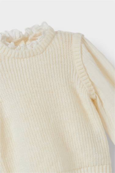 Pull en tricot brodé à col rond pour bébé fille