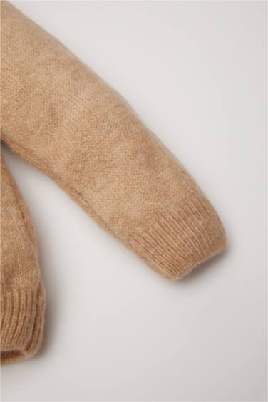 Baby Girl Beige Lace Look Collar Knitted Pullover