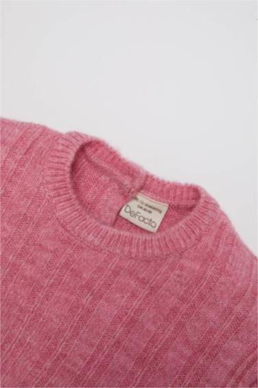 Baby Girl Crew Neck Knitted Pink Pullover