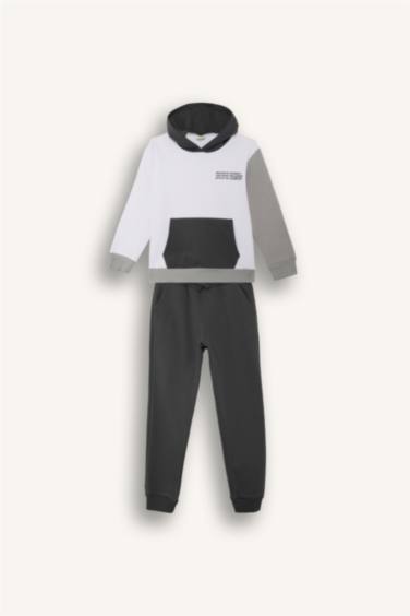 Erkek Çocuk 2'li Takım Baskılı Kapüşonlu Sweatshirt Jogger Eşofman Altı