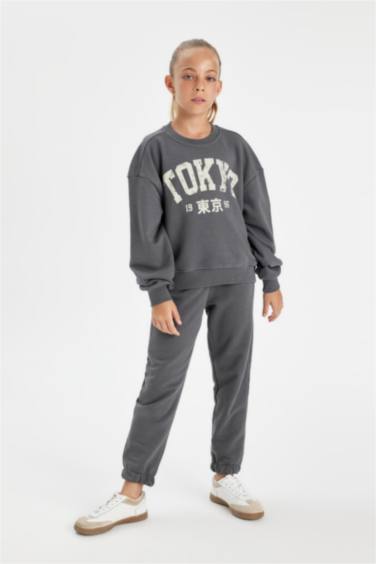 Ensemble de sweatshirt à col rond imprimé et jogging pour Fille