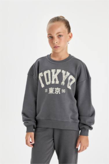 Ensemble de sweatshirt à col rond imprimé et jogging pour Fille