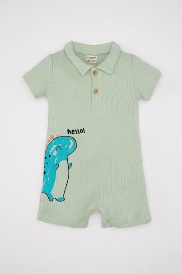 Baby Boy Newborn Dinosaur Printed Waffle Jumpsuit