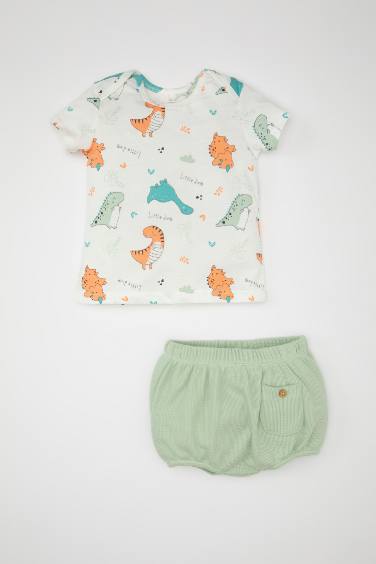 Baby Boy Dinosaur Printed Waffle 2 Piece Set