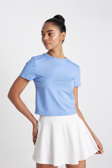 DeFactoFit Slim Fit Crew Neck Crest Printed T-Shirt