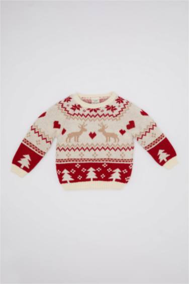 Girl Crew Neck Patterned Pullover