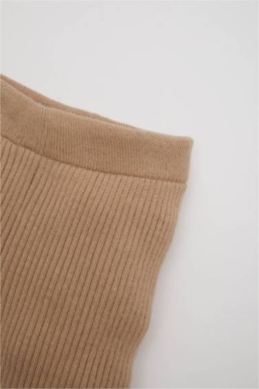 Kız Bebek İspanyol Paça Fitilli Bej Triko Tayt