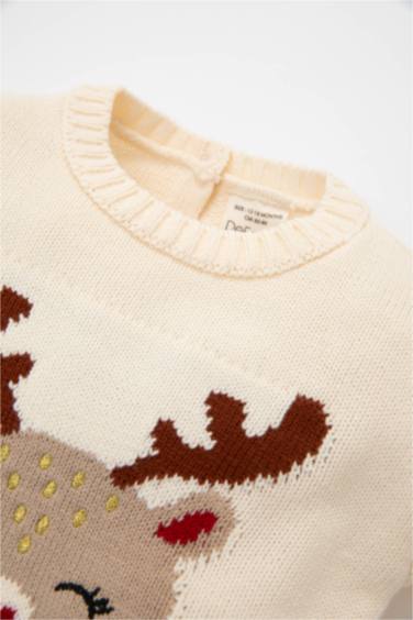 Kız Bebek 2'li Takım Yılbaşı Temalı Triko Kazak İspanyol Paça Tayt