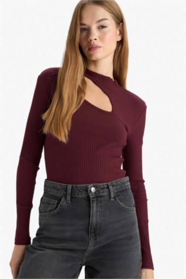 Slim Fit Long Sleeve Crew Neck Ribbed T-shirt