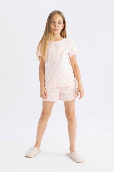 Girl Patterned Ribbed Camisole 2 Piece Pajama Set