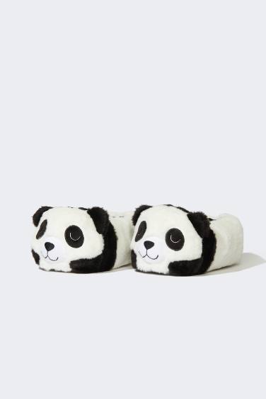 Woman Panda Themed Plush Slippers