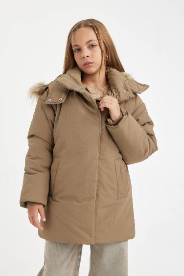 Manteau à Capuche Oversize avec Fourrure amovible pour Fille