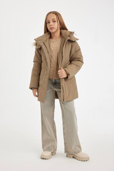 Парка со съемным капюшоном на воротнике из искусственного меха для девочек