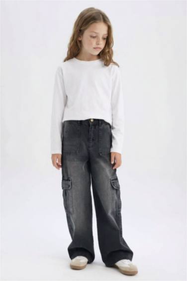 Kız Çocuk Wide Leg Kargo Geniş Paça Jean Pantolon