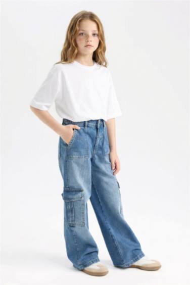 Wide Leg Kargo Geniş Paça Jean Pantolon Kız Çocuk