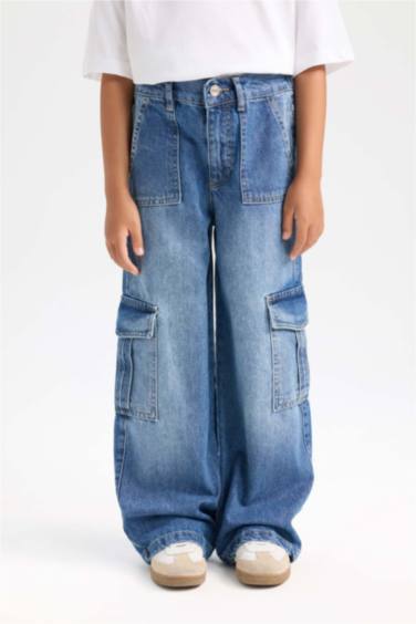 Wide Leg Kargo Geniş Paça Jean Pantolon Kız Çocuk
