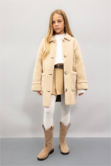 Girl Windproof Buttoned Pocketed Cachet Jacket