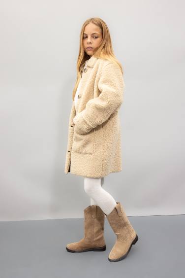 Girl Windproof Buttoned Pocketed Cachet Jacket