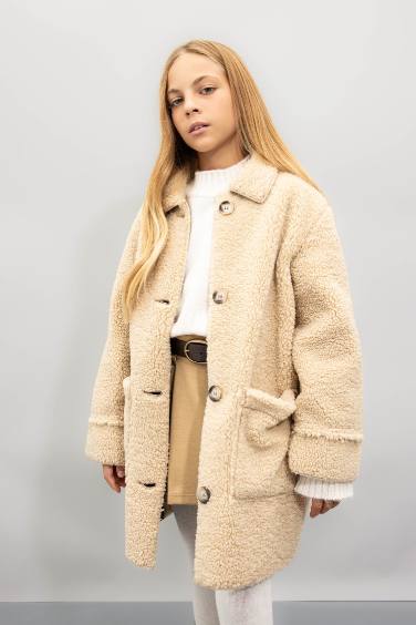 Girl Windproof Buttoned Pocketed Cachet Jacket