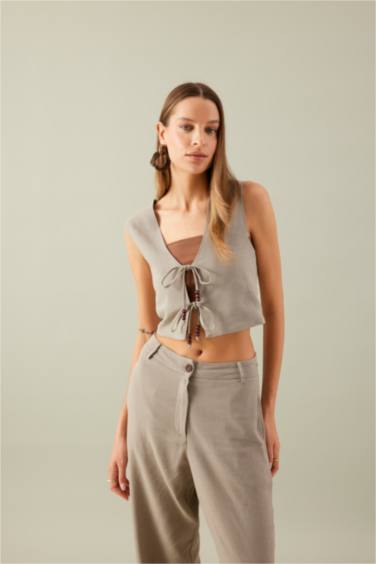 جيلي برباط سليم فيت ممزوج بالكتان برقبة V