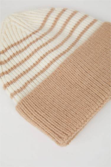 Erkek Bebek Çizgili İçi Polarlı Triko Bere