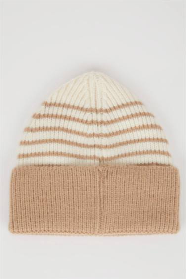 Erkek Bebek Çizgili İçi Polarlı Triko Bere